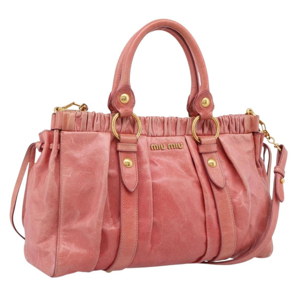 Miu Miu Vitellolux Hand Bag Leather 2way Pink Gold Auth 207017V