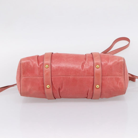 Miu Miu Vitellolux Hand Bag Leather 2way Pink Gold Auth 207017V