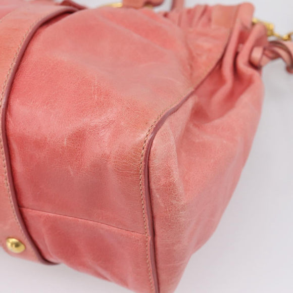 Miu Miu Vitellolux Hand Bag Leather 2way Pink Gold Auth 207017V