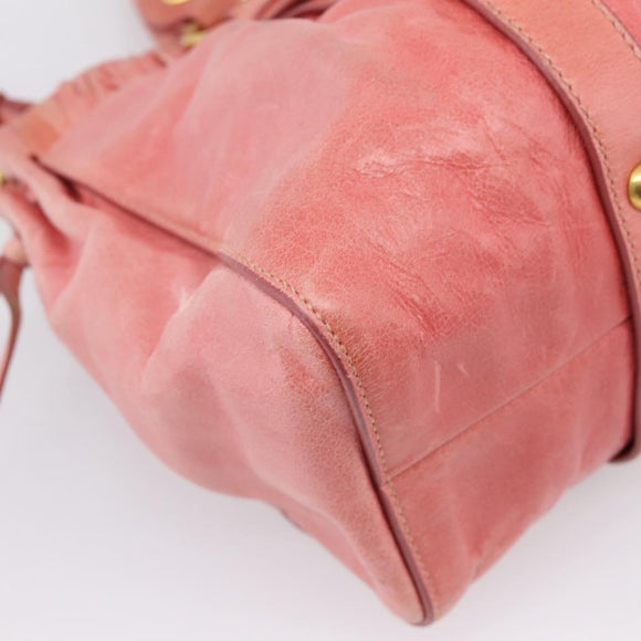 Miu Miu Vitellolux Hand Bag Leather 2way Pink Gold Auth 207017V