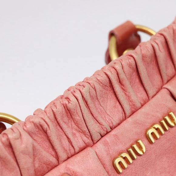 Miu Miu Vitellolux Hand Bag Leather 2way Pink Gold Auth 207017V