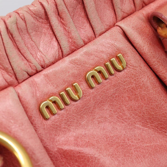 Miu Miu Vitellolux Hand Bag Leather 2way Pink Gold Auth 207017V