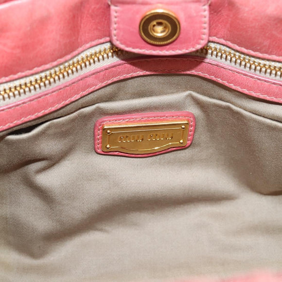 Miu Miu Vitellolux Hand Bag Leather 2way Pink Gold Auth 207017V