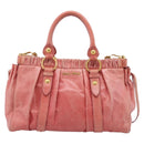 Miu Miu Vitellolux Hand Bag Leather 2way Pink Gold Auth 207017V-13