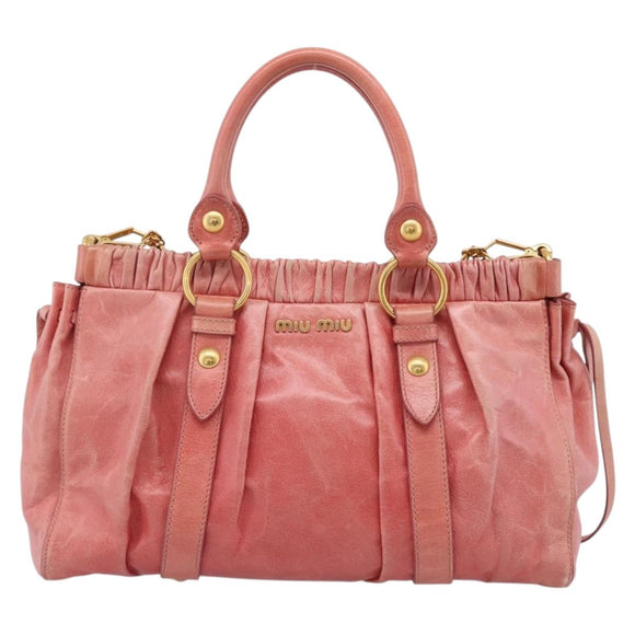 Miu Miu Vitellolux Hand Bag Leather 2way Pink Gold Auth 207017V