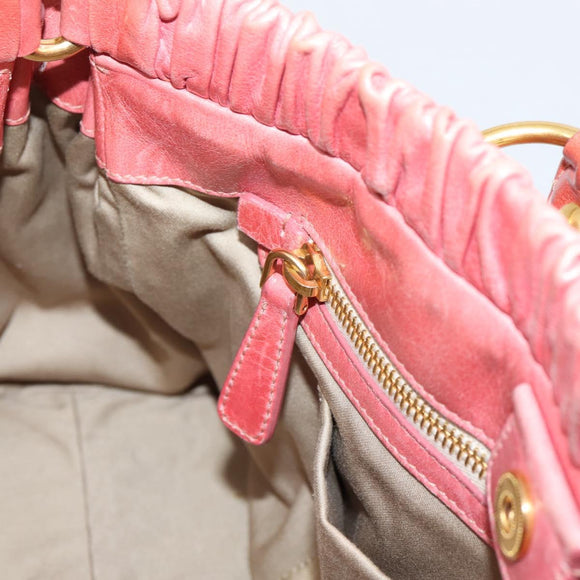 Miu Miu Vitellolux Hand Bag Leather 2way Pink Gold Auth 207017V