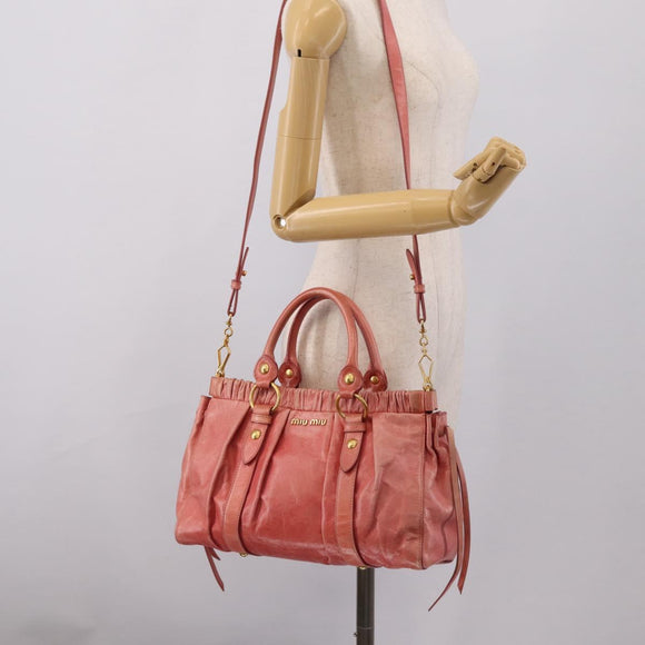 Miu Miu Vitellolux Hand Bag Leather 2way Pink Gold Auth 207017V
