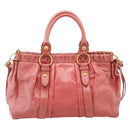 Miu Miu Vitellolux Hand Bag Leather 2way Pink Gold Auth 207017V-2