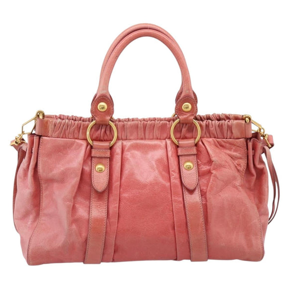 Miu Miu Vitellolux Hand Bag Leather 2way Pink Gold Auth 207017V
