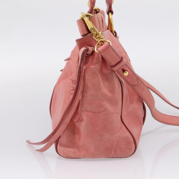 Miu Miu Vitellolux Hand Bag Leather 2way Pink Gold Auth 207017V