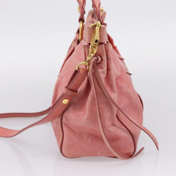 Miu Miu Vitellolux Hand Bag Leather 2way Pink Gold Auth 207017V