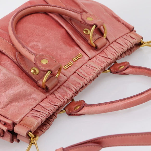 Miu Miu Vitellolux Hand Bag Leather 2way Pink Gold Auth 207017V