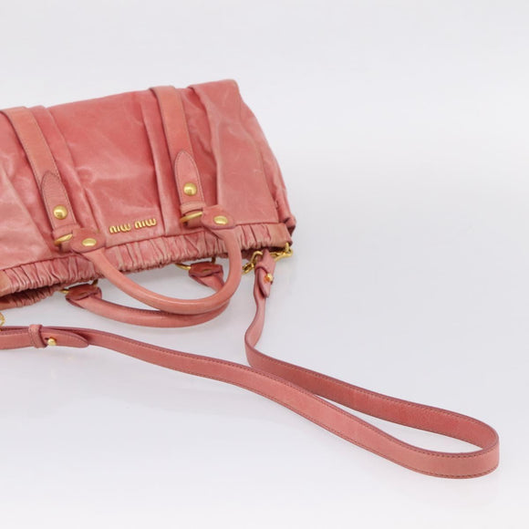 Miu Miu Vitellolux Hand Bag Leather 2way Pink Gold Auth 207017V