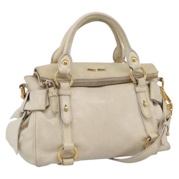 Miu Miu Hand Bag Leather 2way Beige Gold Auth 207019V