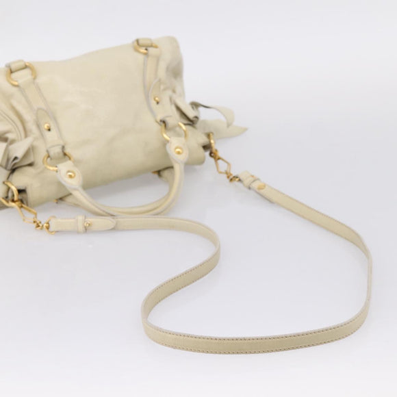 Miu Miu Hand Bag Leather 2way Beige Gold Auth 207019V