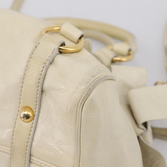 Miu Miu Hand Bag Leather 2way Beige Gold Auth 207019V