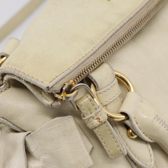Miu Miu Hand Bag Leather 2way Beige Gold Auth 207019V