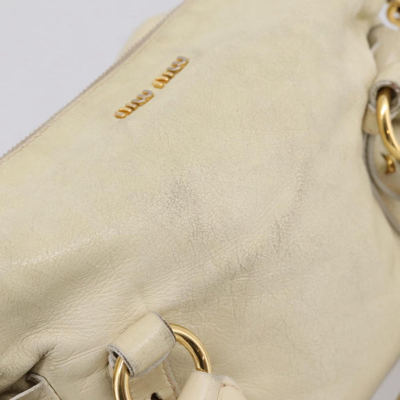 Miu Miu Hand Bag Leather 2way Beige Gold Auth 207019V