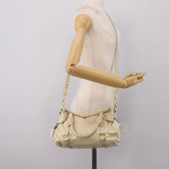 Miu Miu Hand Bag Leather 2way Beige Gold Auth 207019V