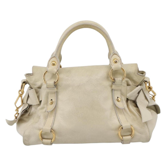 Miu Miu Hand Bag Leather 2way Beige Gold Auth 207019V