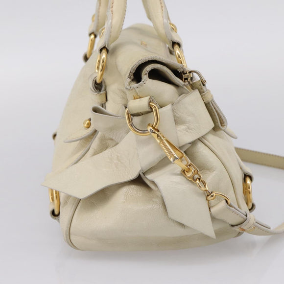 Miu Miu Hand Bag Leather 2way Beige Gold Auth 207019V