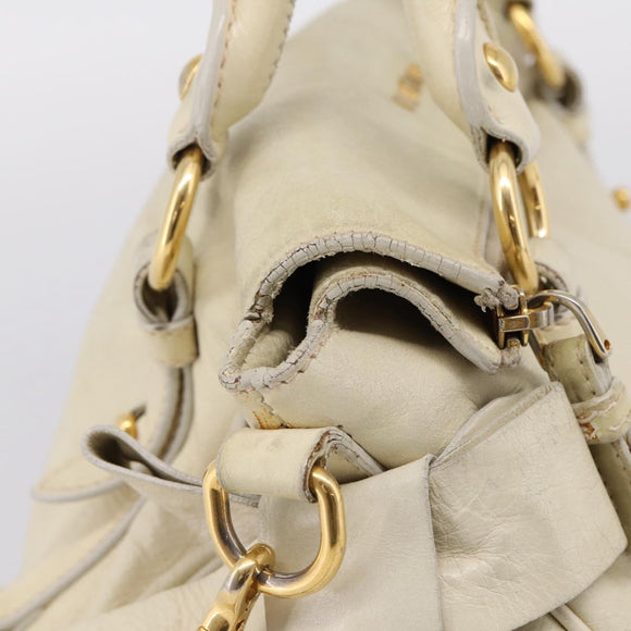 Miu Miu Hand Bag Leather 2way Beige Gold Auth 207019V