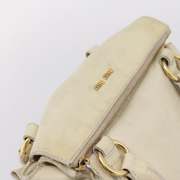 Miu Miu Hand Bag Leather 2way Beige Gold Auth 207019V