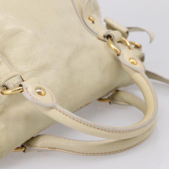Miu Miu Hand Bag Leather 2way Beige Gold Auth 207019V