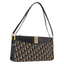 Christian Dior Trotter Canvas Shoulder Bag Navy Gold Auth 207020-1