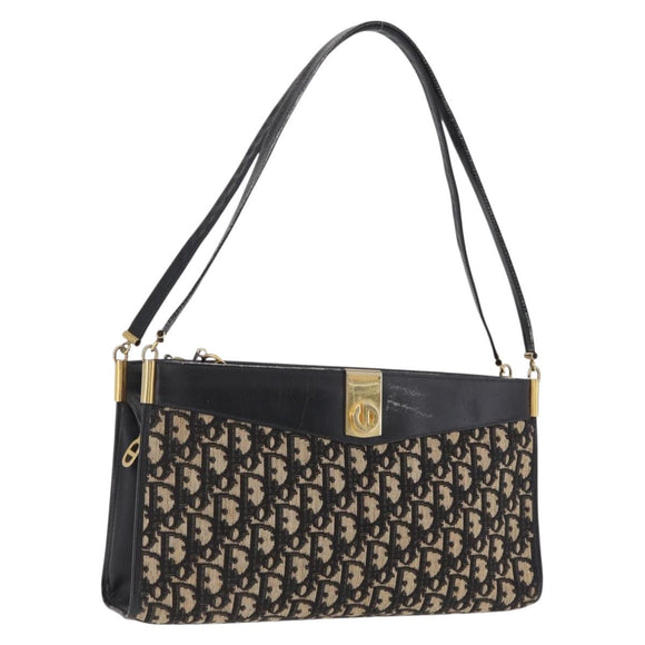 Christian Dior Trotter Canvas Shoulder Bag Navy Gold Auth 207020