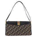 Christian Dior Trotter Canvas Shoulder Bag Navy Gold Auth 207020-2