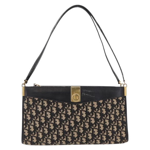 Christian Dior Trotter Canvas Shoulder Bag Navy Gold Auth 207020