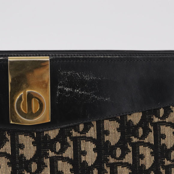 Christian Dior Trotter Canvas Shoulder Bag Navy Gold Auth 207020