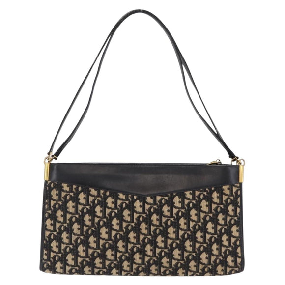 Christian Dior Trotter Canvas Shoulder Bag Navy Gold Auth 207020