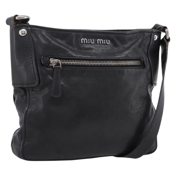 Miu Miu Shoulder Bag Leather Black Silver Auth 207021