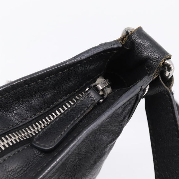 Miu Miu Shoulder Bag Leather Black Silver Auth 207021