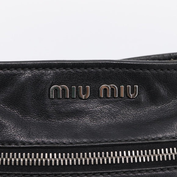 Miu Miu Shoulder Bag Leather Black Silver Auth 207021