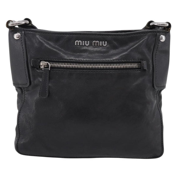 Miu Miu Shoulder Bag Leather Black Silver Auth 207021