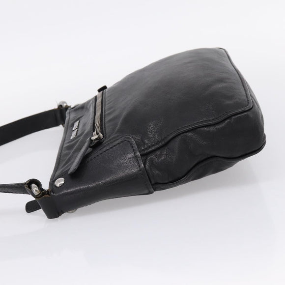 Miu Miu Shoulder Bag Leather Black Silver Auth 207021