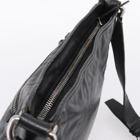 Miu Miu Shoulder Bag Leather Black Silver Auth 207021