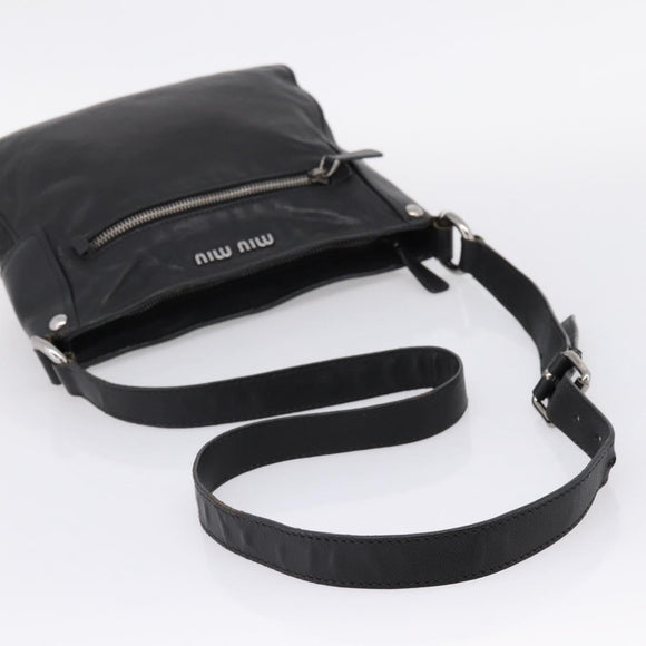 Miu Miu Shoulder Bag Leather Black Silver Auth 207021