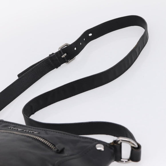 Miu Miu Shoulder Bag Leather Black Silver Auth 207021
