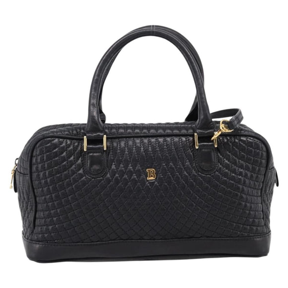 Bally Hand Bag Leather 2way Black Gold Auth 207025