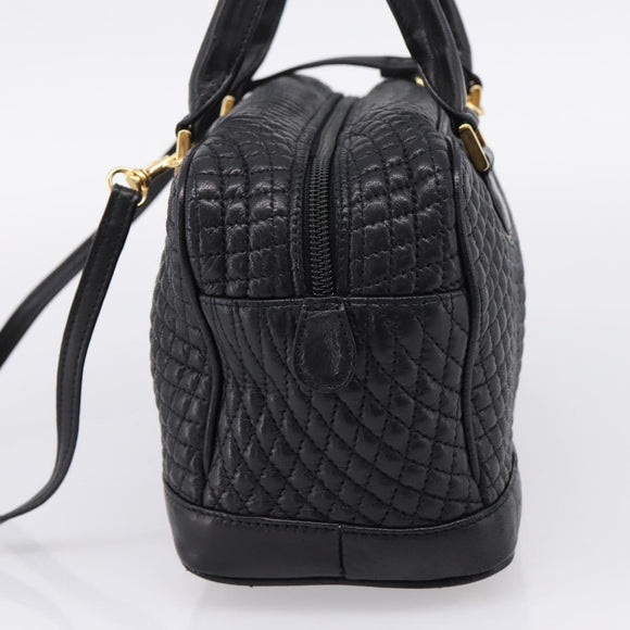 Bally Hand Bag Leather 2way Black Gold Auth 207025
