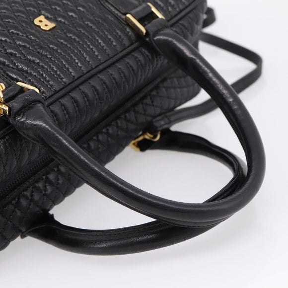 Bally Hand Bag Leather 2way Black Gold Auth 207025