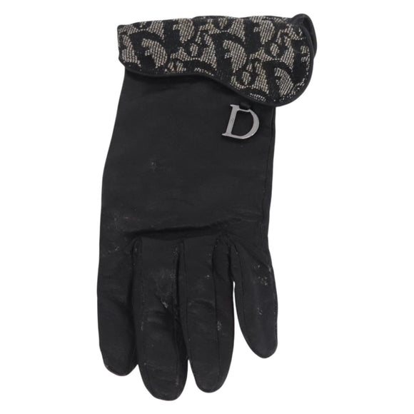 Christian Dior Trotter Canvas Gloves Leather Black Auth 207028