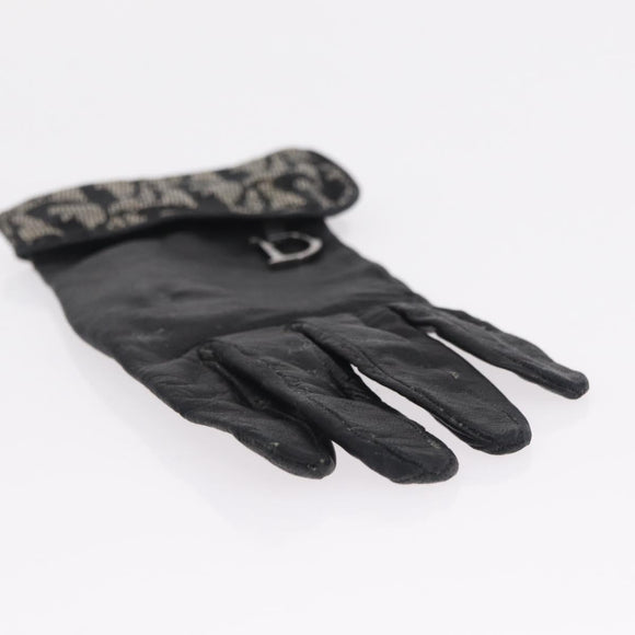 Christian Dior Trotter Canvas Gloves Leather Black Auth 207028