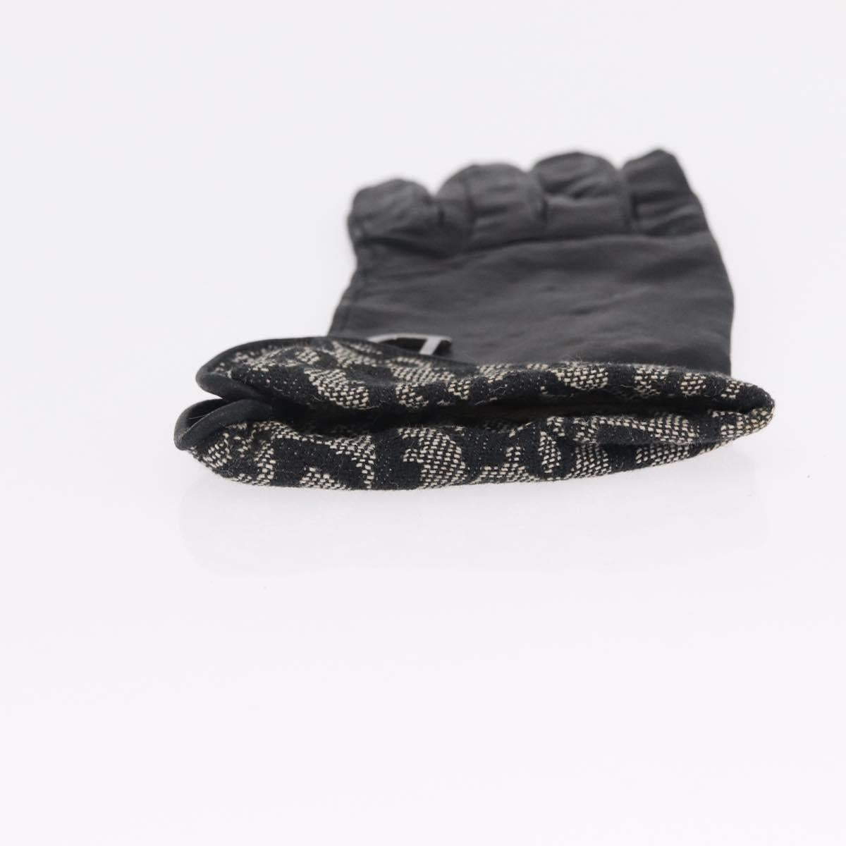 Christian Dior Trotter Canvas Gloves Leather Black Auth 207028