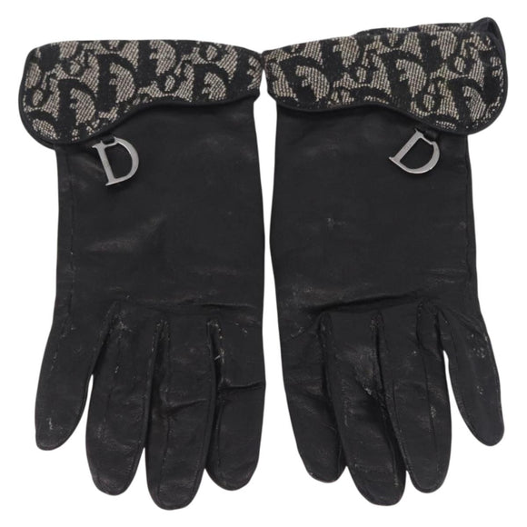 Christian Dior Trotter Canvas Gloves Leather Black Auth 207028