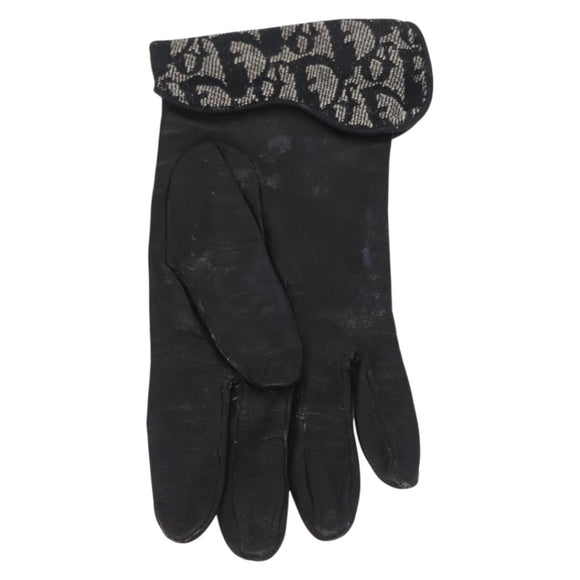 Christian Dior Trotter Canvas Gloves Leather Black Auth 207028